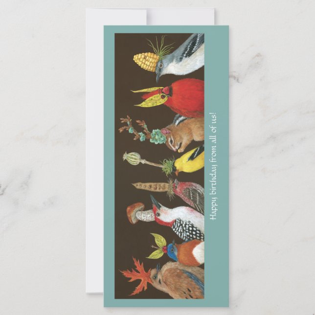 Aniversário de todos nós com pássaros numa festa (Frente)