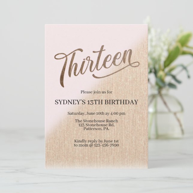 Aniversário de treze anos, rosa e dourado, adolesc (Em pé/Frente)