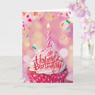 Aniversário Deseja Um Cartão De Saudação Rosa Bolo