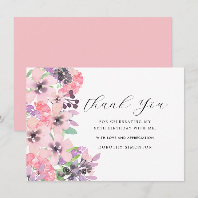 Aniversário do 90 de Flor Roxo Rosa Muito Obrigado (Frente/Verso)