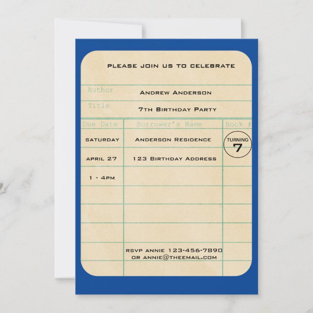 Aniversário do Cartão de Biblioteca Azul (Frente)