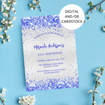 Aniversário do convite real azul prateado