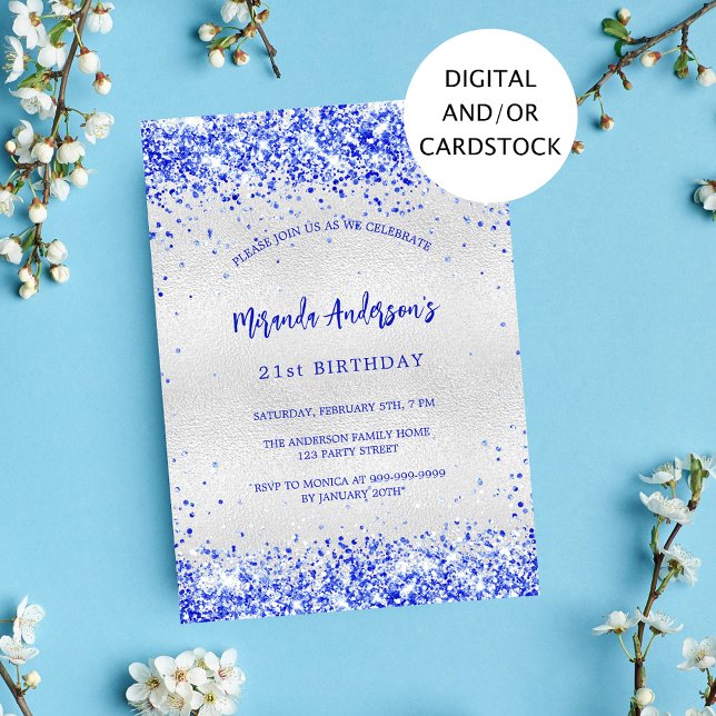 Aniversário do convite real azul prateado (Criador carregado)