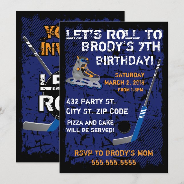 Aniversário do hóquei do rolo, convite 5x7 (Frente/Verso)