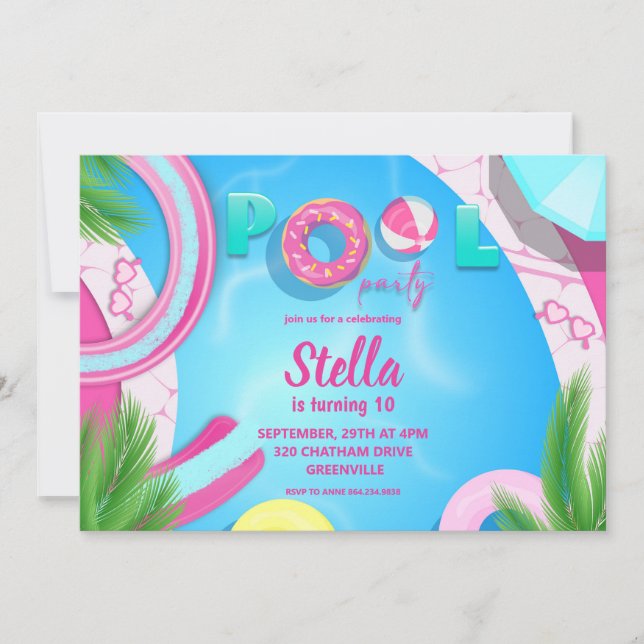 Aniversário do Partido piscina | CONVITE DE FESTAS (Frente)