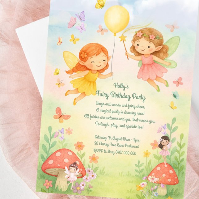 Aniversário Do Sweet Pastel Fairy Convite Para Rap (Cute Fairy Birthday Invitation For Little Girls)