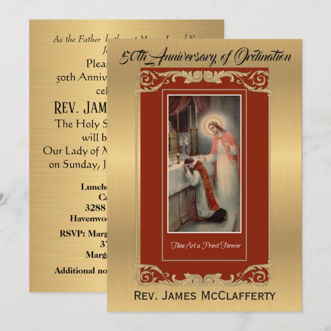 Aniversário Dourado da Ordem Católica de Convite (Frente/Verso)