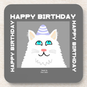 Aniversário Duro de Gato Branco Fluffy Porta copos
