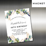 Aniversário eucalipto verde-convite<br><div class="desc">Para uma festa de aniversário de 40ª (ou qualquer idade). Um fundo branco decorado com verde de eucalipto e folhas de ouro. Personalize e adicione seus nomes e detalhes do casamento. Letras pretas e ouros coloridas.</div>