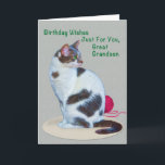 Aniversário, excelente - neto, cartão Verde-Eyed<br><div class="desc">Um gato verde-eyed e uma bola da ajuda vermelha do fio você comemora o aniversário de alguém especial. Sinta livre mudar o verso interno para serir suas necessidades.</div>