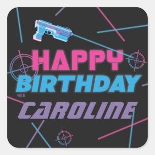 Aniversário feliz do azul roxo rosa com etiqueta 