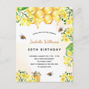 Aniversário florais amarelo, convite elegante para