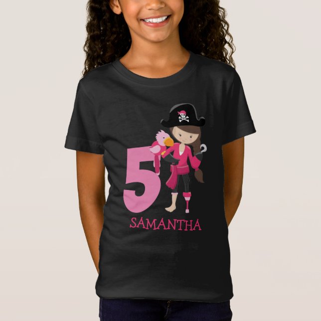 Aniversário GIRL Papagaio5 Pirata Nome T-Shirt (Frente)