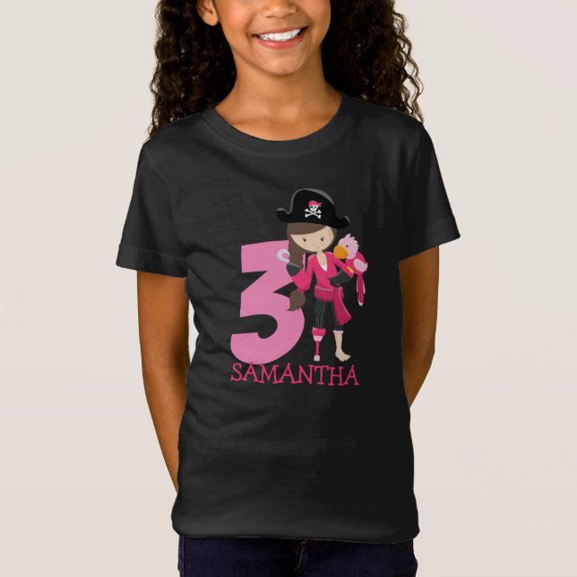 Aniversário GIRL Papagaio Pirata 3º Nome T-Shirt (Frente)