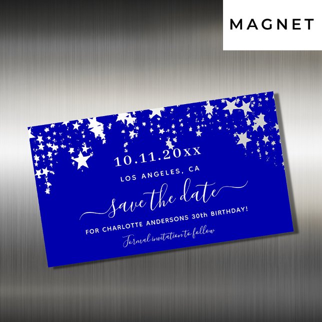 Aniversário imã salve a data de estrelas azuis rea (Criador carregado)