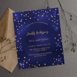 Aniversário marinho de estrelas azuis convite para<br><div class="desc">Um convite de aniversário glamouroso para ele e para ela. Um fundo azul marinho decorado com estrelas douradas falsas. A cor azul é irregular. Personalize e adicione um nome e detalhes da parte. Adicione o ano de nascimento e o ano da celebração Back: fundo azul marinho e estrelas ouros. 1...</div>