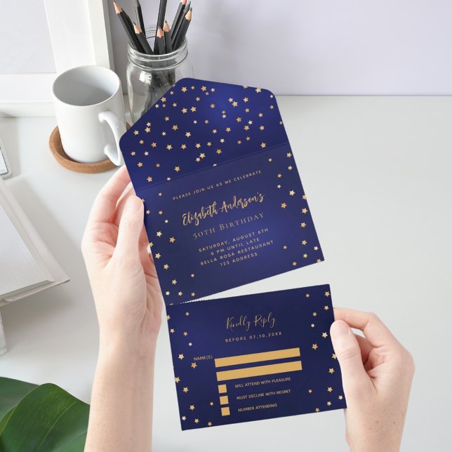 Aniversário marinho de estrelas de ouro azul festa (Criador carregado)