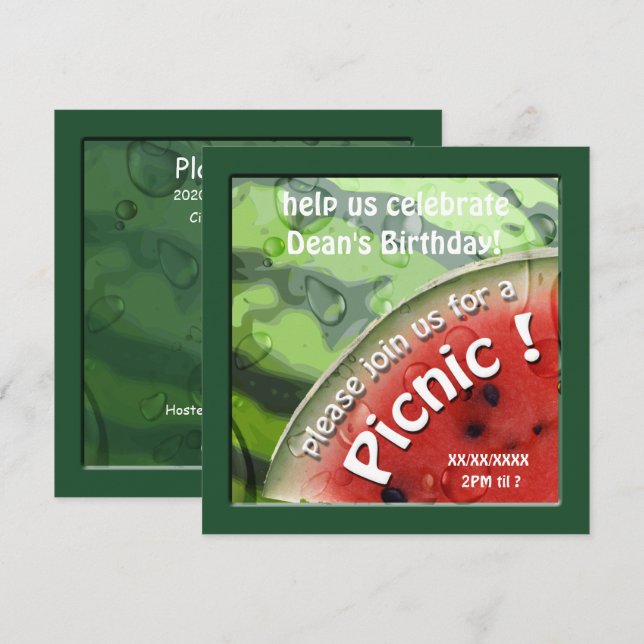 Aniversário Melancia de Verão Convite Picônico (Frente/Verso)
