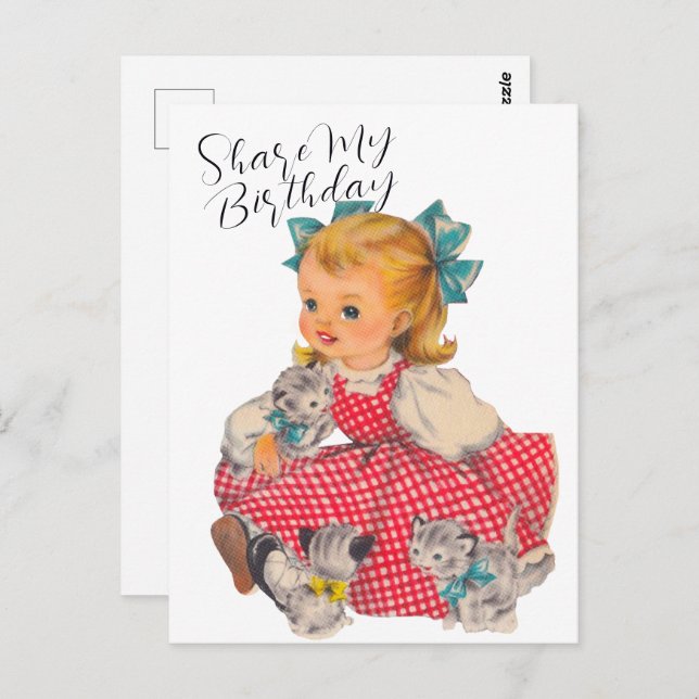 ANIVERSÁRIO MENINA KITTENS | Cartão postal (Frente/Verso)