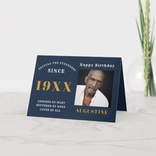 Aniversário Modelo de Fotografia Nome Azul Dourado (Frente)