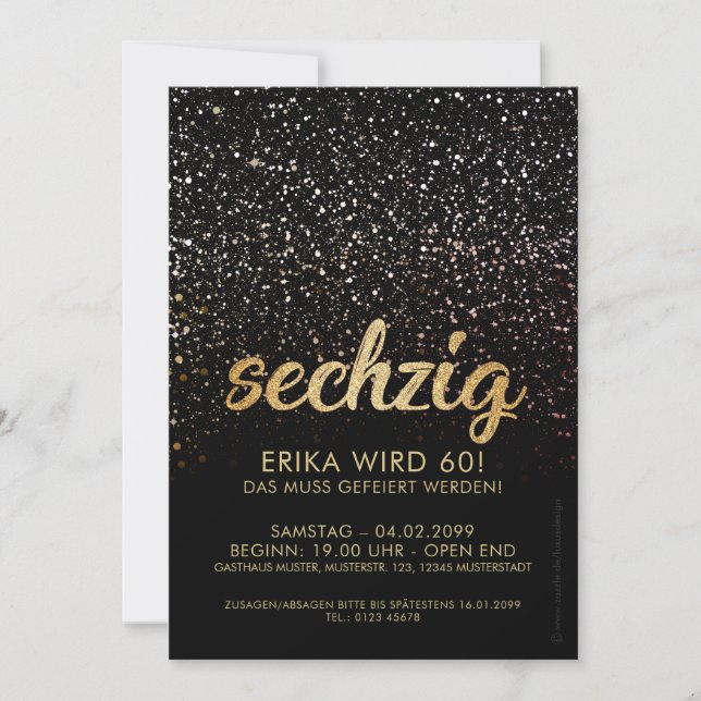 Aniversário preto de ouro de de convites 60. (Frente)