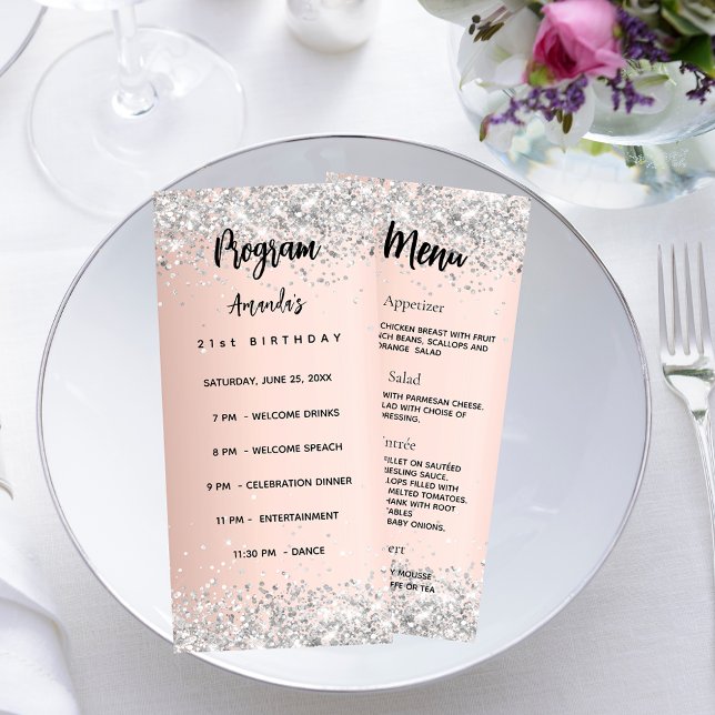 Aniversário Programa Menu rosa dourado prata (Criador carregado)
