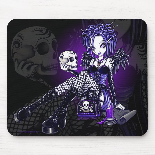 Anjo azul Mousepad do crânio do tatuagem do gótico (Frente)