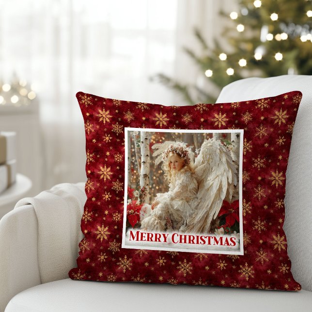 Anjo celestial natalino almofada vermelha dourada (Angelic heavenly Christmas angel red gold pillow)