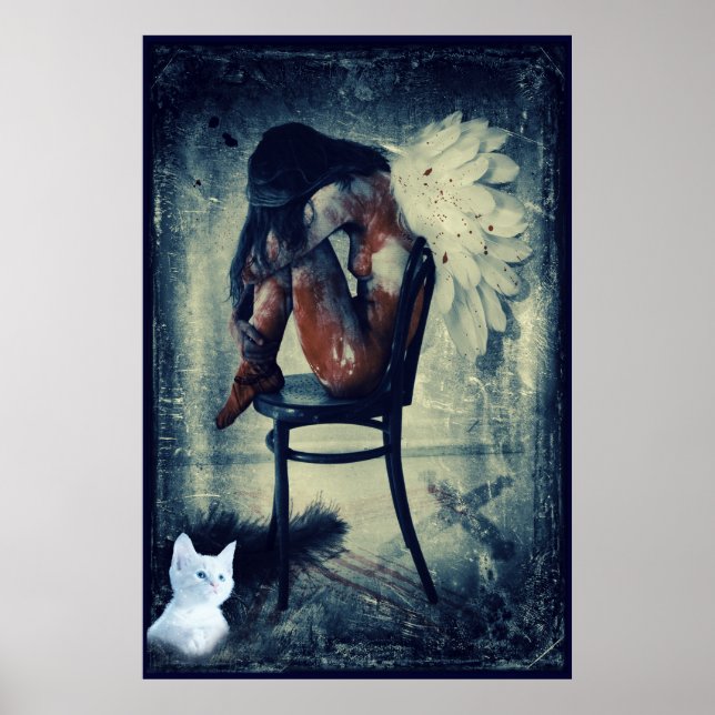 anjo chorão e poster de arte surreal de kitten est (Frente)