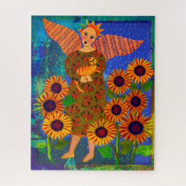 Anjo com Sunflower e Tabby Cat 16x20 Quebra-cabeça