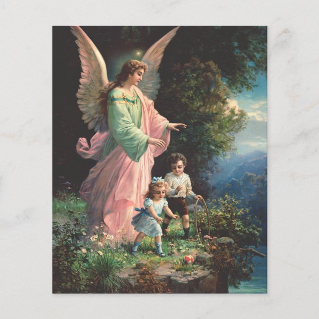 Anjo da guarda protegendo crianças perto de uma sa (Frente)