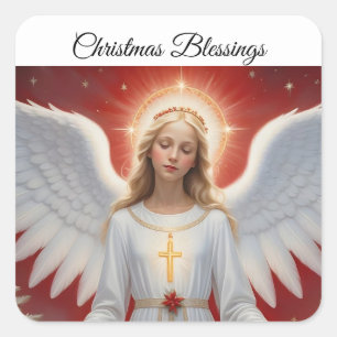 Anjo das Bênçãos de Natal Adesivo Quadrado