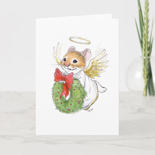 Anjo de Natal Rato com cartão de guirlanda (Frente)