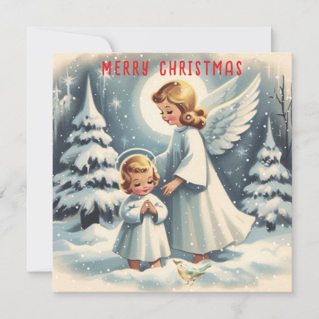 Anjo de Natal Vintage, Criança e Pássaro (Frente)