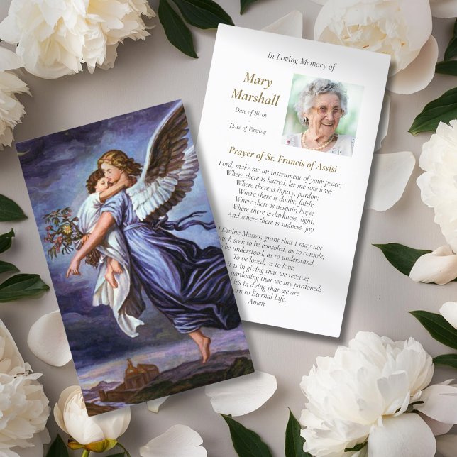 Anjo Funerário Do Senhor Orador Cartões de condolê (Angel of the Lord prayer cards for a funeral, sympathy prayer cards, funeral prayer cards)
