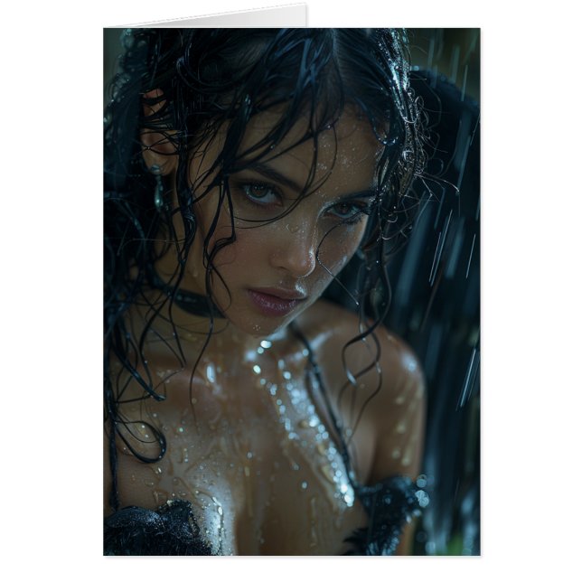 Anjo Negro na Chuva - Cartão de Saudação de Ocasiõ (Frente)