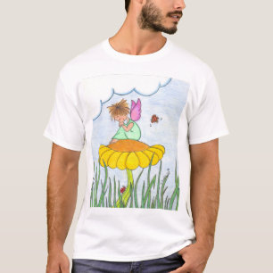 Anjo sonolento na camisa da flor