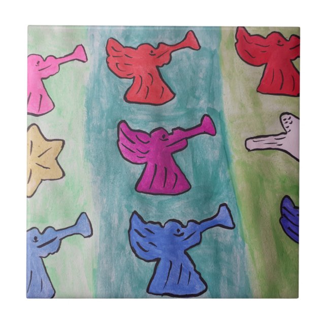 Anjos de Natal com trompetes Azulejo cerâmico (Frente)