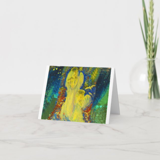 Anjos dourados do canto celestial cartão de Natal (Frente)