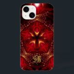 Ankh Energy Red Dourado Monograma Personalizado<br><div class="desc">Símbolo da Vida : Símbolo Ankh energizando artes fractais vermelhas e douradas com área a ser personalizada com 2 iniciais,  cobrir de capa de telefone</div>