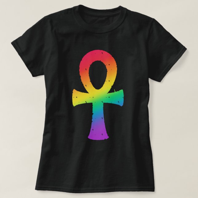 Ankh Rainbow Swirl Patterl T-Shirt (Frente do Design)