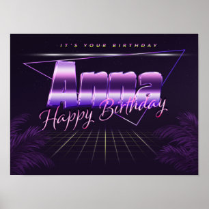 Anna Name Vorname lila retro Poster Geburtstag