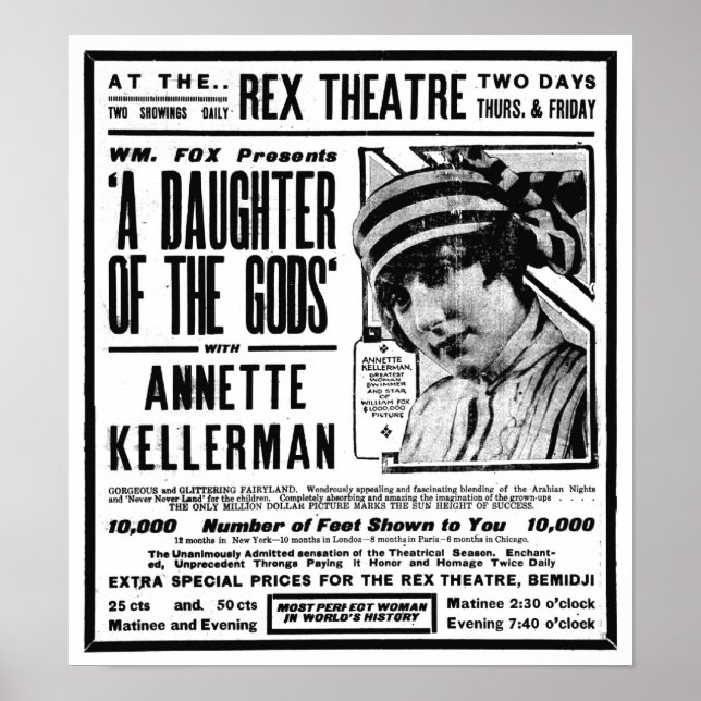 Annette Kellerman 1918 Vintage Filme e poster (Frente)