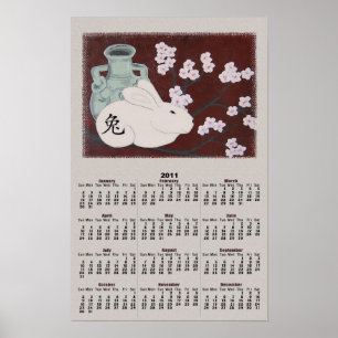 Ano chinês do poster do calendário do coelho