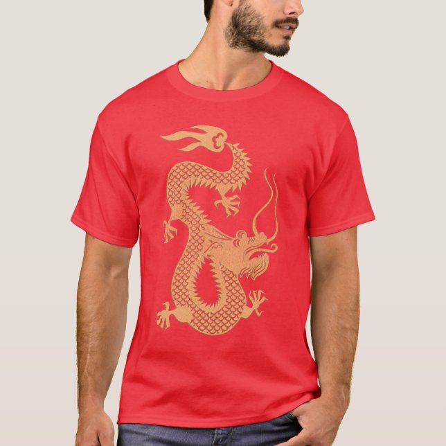 Ano chinês dourado do t-shirt do dragão (Frente)