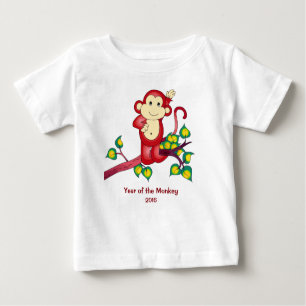 Ano da camisa 2016 vermelha do bebê do macaco