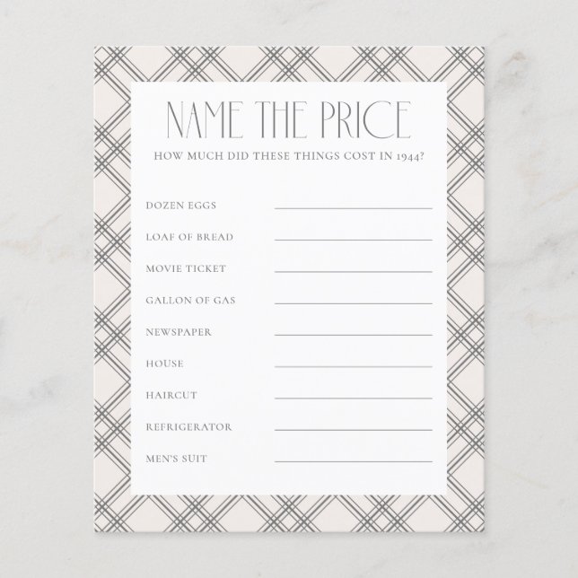 Ano de Nascimento Elegante Nomeia o Jogo de Preço (Frente)