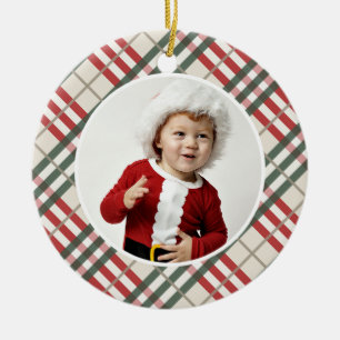 Ano do Enfeites de natal de Foto do Tartan de Nata