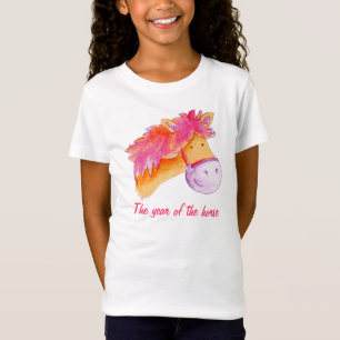 Ano do t-shirt das meninas do rosa do cavalo