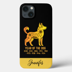 Ano Dourado De Gradiente Do Nome Zodiac Do Cão Neg